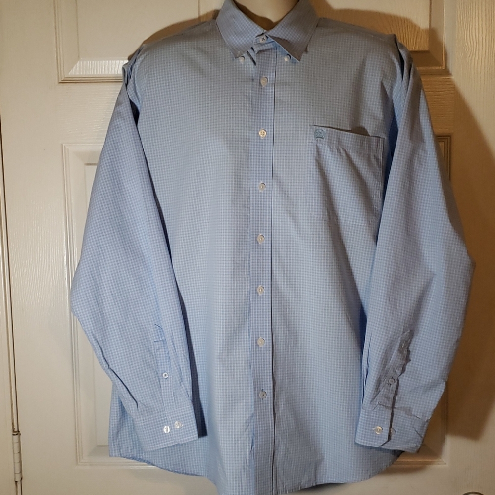 Cinch mens L blue plaid L/S button down shirt
